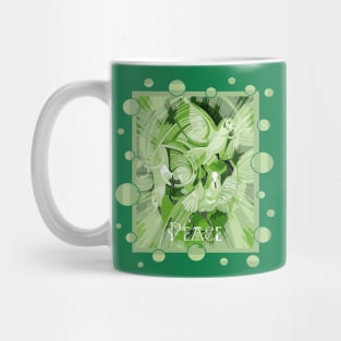 Dove With Celtic Peace Text In Green Tones Mug